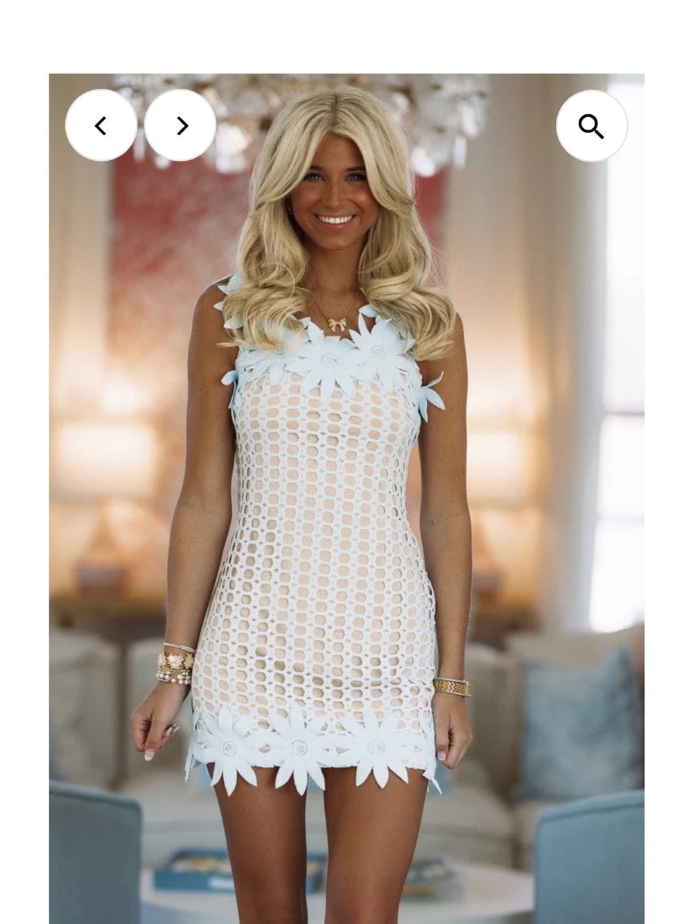 White Floral Crochet Mini Dress - Women's Sleeveless Beach Cover-Up